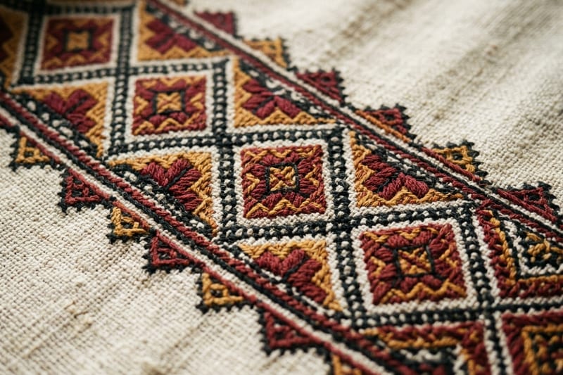 Broderie tradițională pe pânză de in