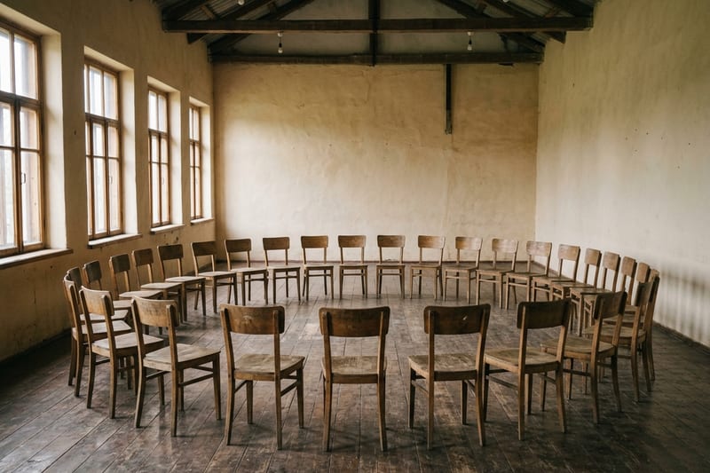 Un cerc de scaune într-o casă de cultură sătească